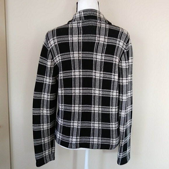 Plaid Asymmetrical Cropped Sweater Jacket LARGE Black White - Picture 11 of 16